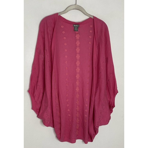 Neiman Marcus Pink Embroidered Floral Open Front Short Sleeve Bolero Sz XS S - Picture 2 of 5